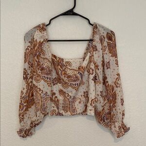 O.p.t One Pretty Thing Paisley Print Women's Top - Cream and Brown NWT